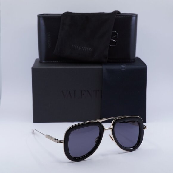 Valentino V-LSTORY VLS-129A Aviator Sunglasses - Shiny Black/Grey - Picture 4 of 9